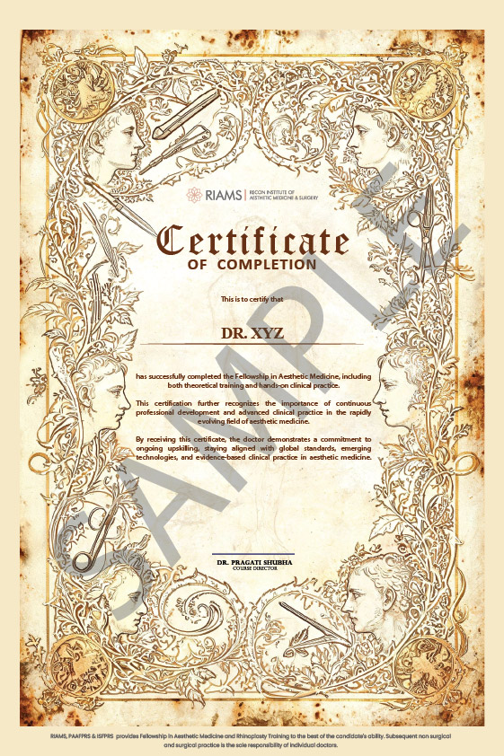 Advanced Fellowship in Aesthetic Medicine - sample certificate