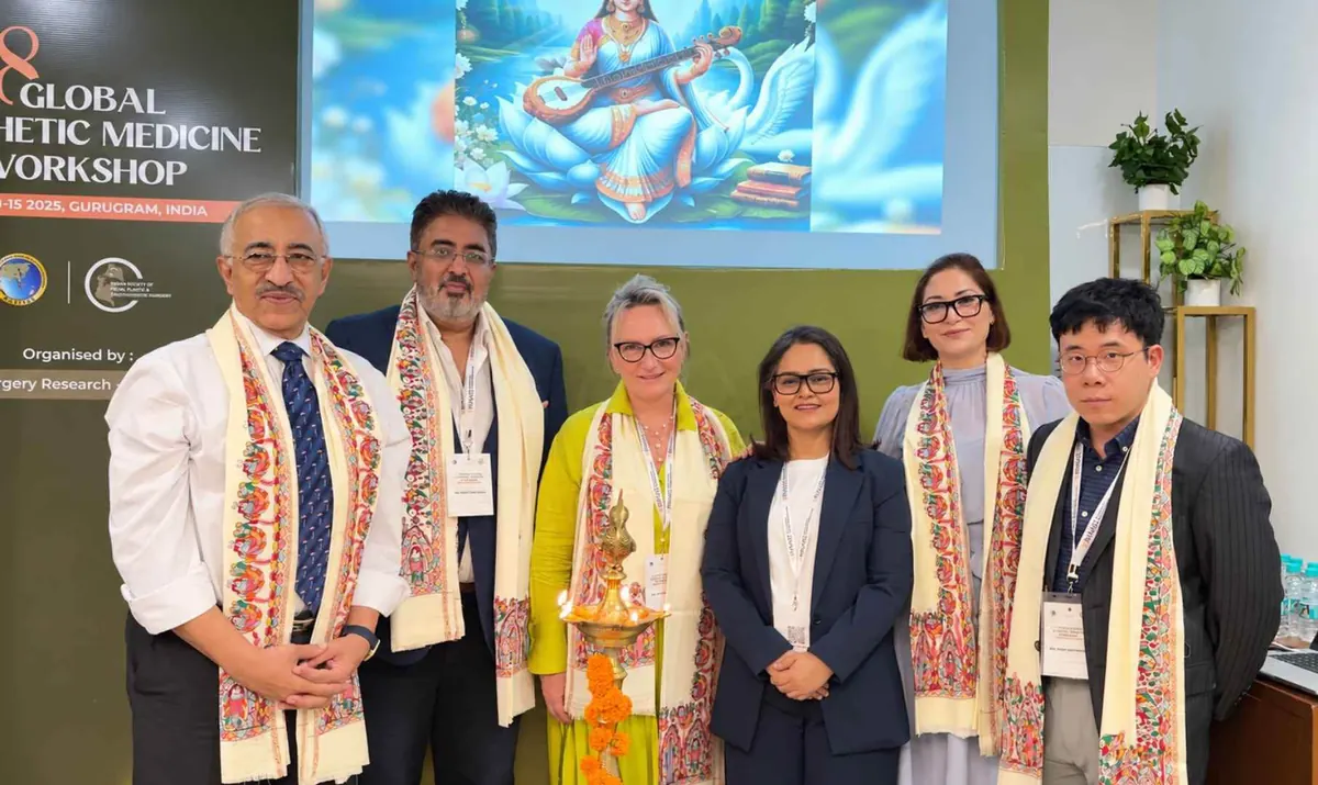 Dr. Pragati Shubha with faculty at the lamp-lighting inauguration of the RIAMS Global Aesthetic Medicine Workshop in Gurugram